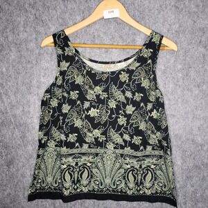 Tommy Bahama Womens Silk Tank Top Size L Floral Paisley Print Black Green  Shirt